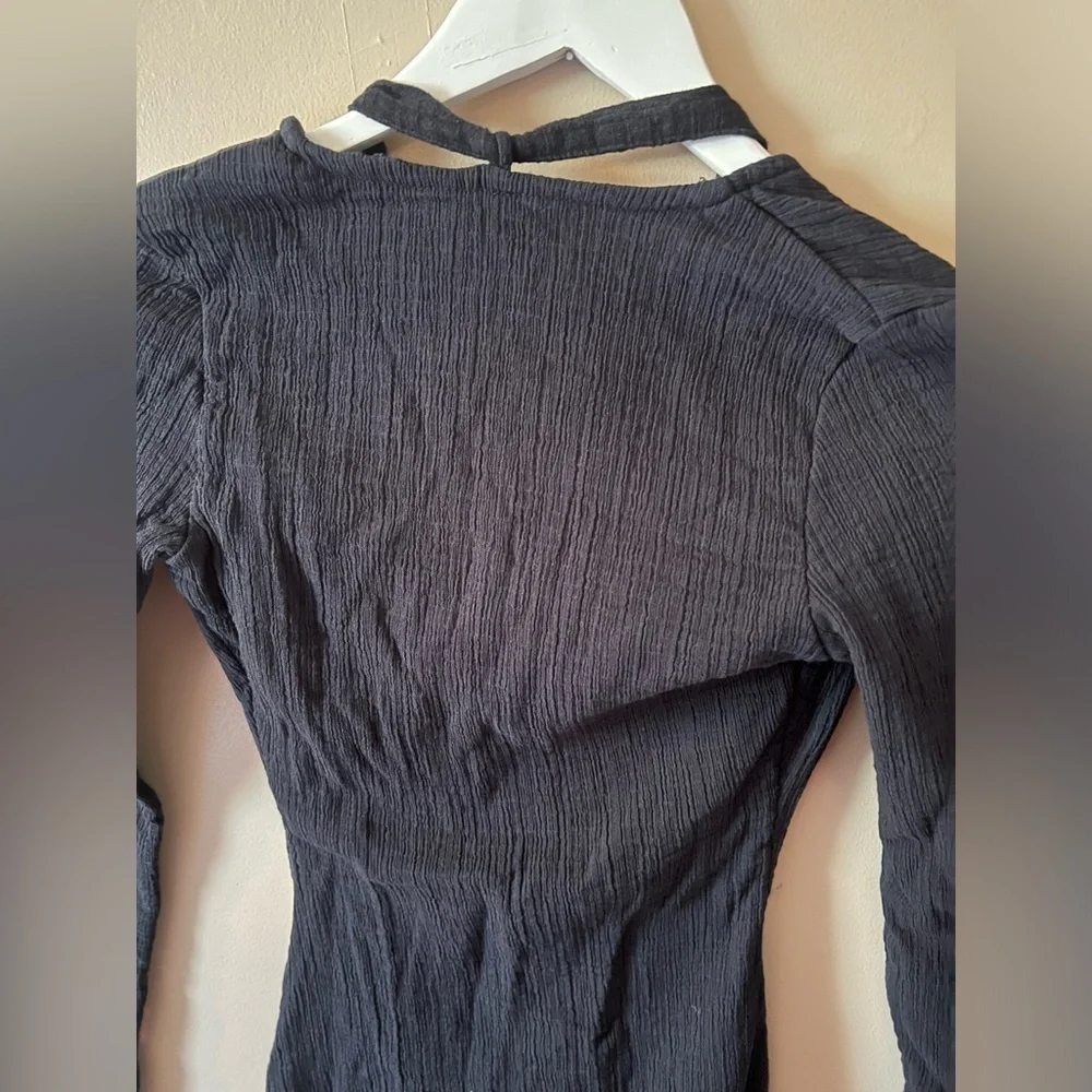 Free people Black lace up Tie Front Ribbed Top fitted sexy xs revolve sheath